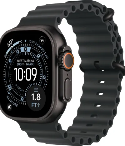 Apple Watch Ultra 3 49 мм, корпус из черного титана, ремешок Ocean черного цвета