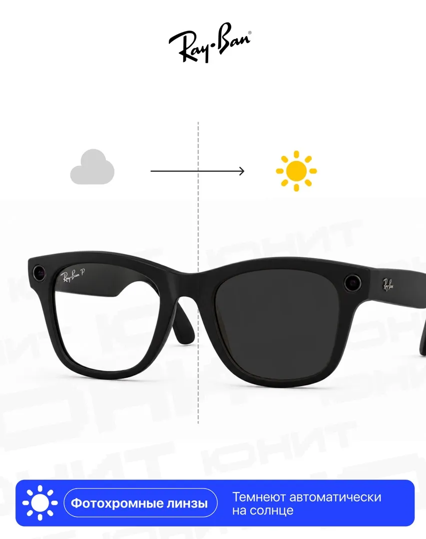 Умные очки RayBan Meta Headliner (2-е поколение) M, глянцевая черная оправа/фотохромные линзы зеленые